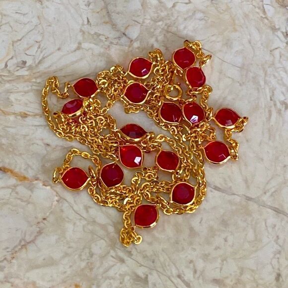 New Gold Tone & Faux Rubies Necklace & Bracelet Set - Picture 5 of 5